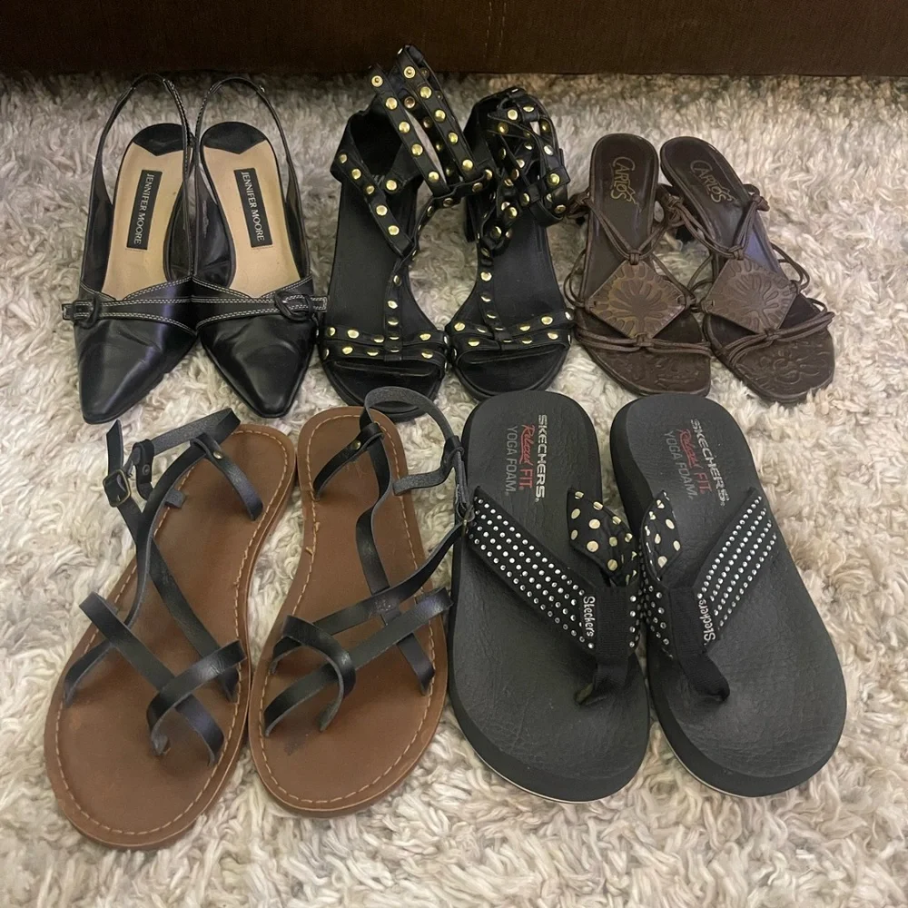 5 Pairs Women’s Size 7 Shoes Sandals Heels Bundle Dress Shoes Black‎ & Brown